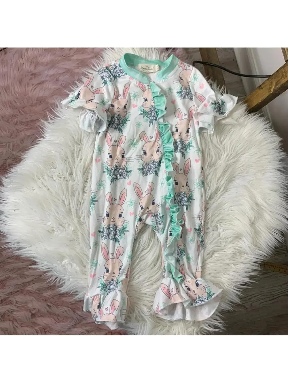 Marie Nicole Adorable Bunny Print Baby Romper 9-12M